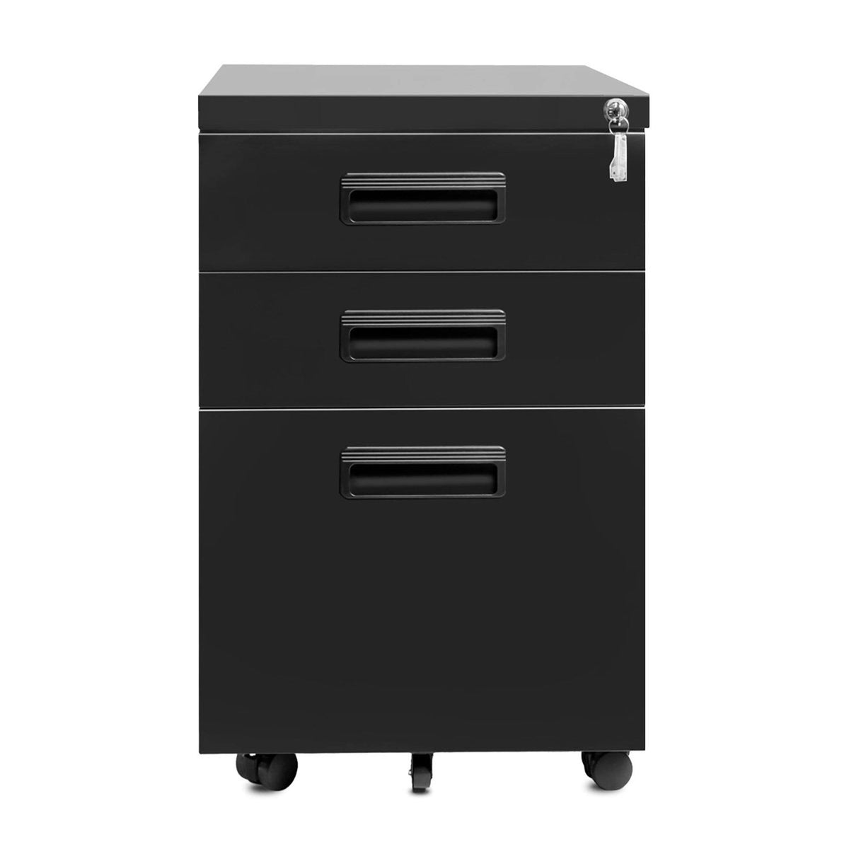 3-Drawer Black Metal File Cabinet with Keys V48798