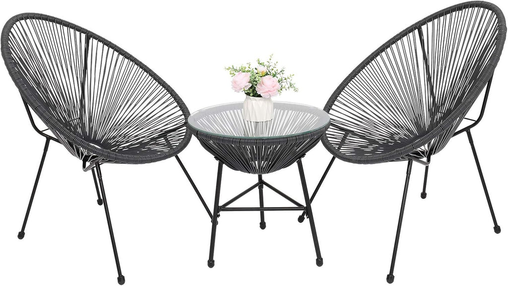 3 Pieces Rattan Patio Bistro Set with Glass Table B661052