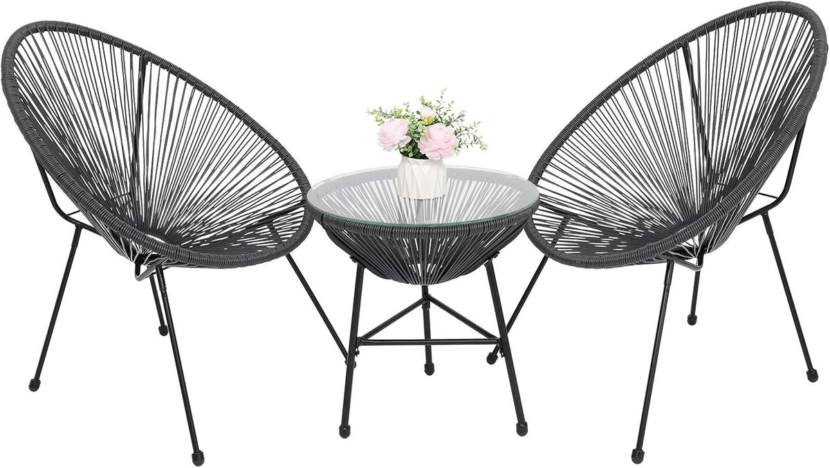 3 Pieces Rattan Patio Bistro Set with Glass Table B661052