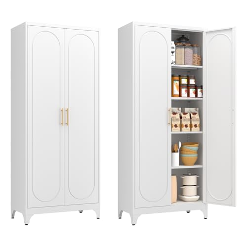 White 71 Inch Tall Metal Storage Cabinet with Doors and Shelves Q84737