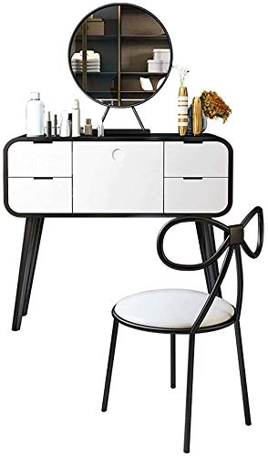 White Stainless Steel Dressing Vanity Table with Mirror Stool V313306