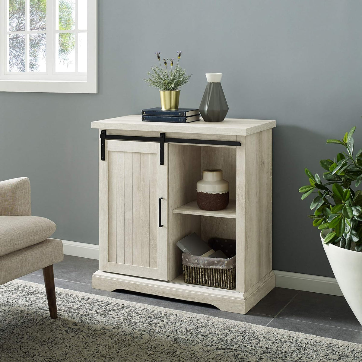32 Inch White Oak Storage Cabinet J211515