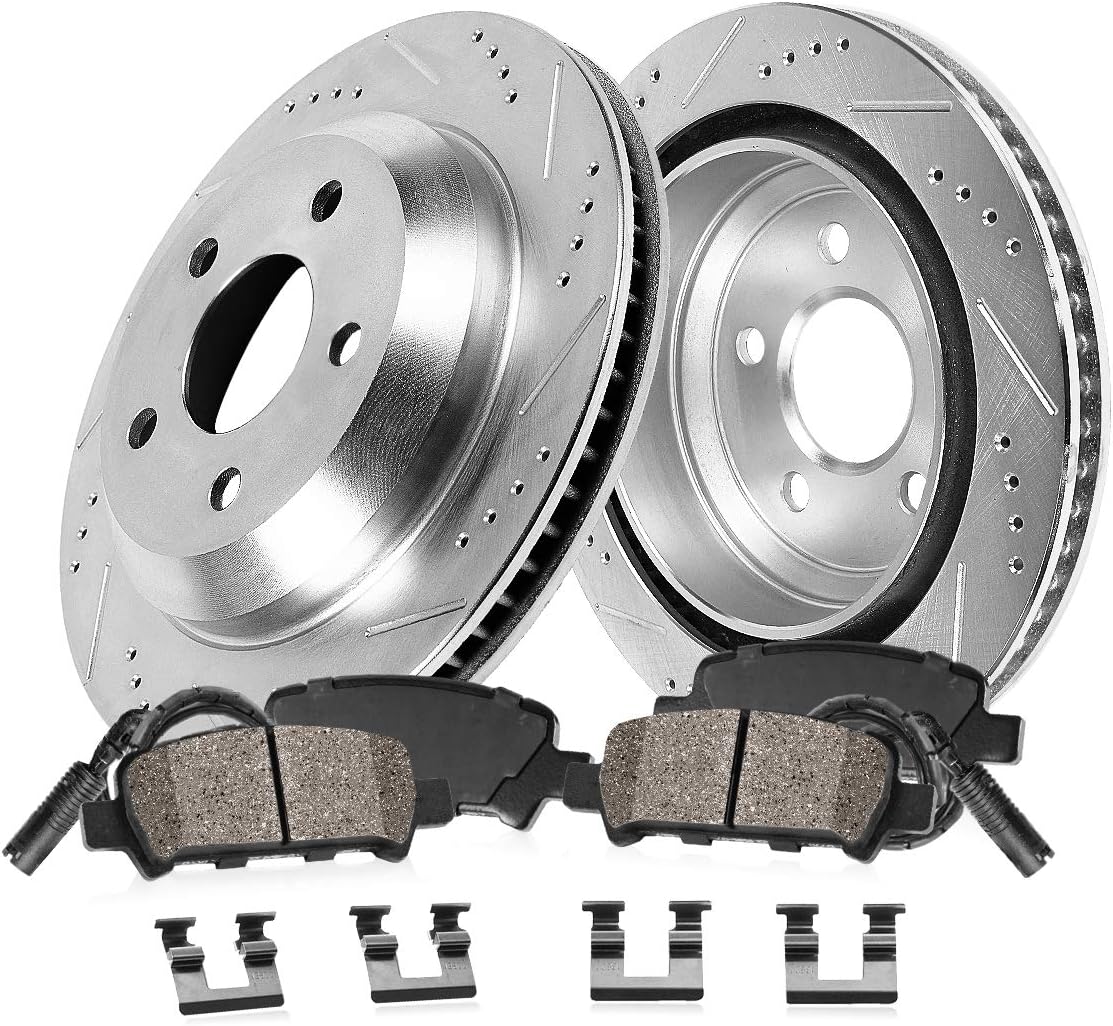 320mm 5 Lug Rear Rotors + Ceramic Brake Pads + Clips + Sensors D75597