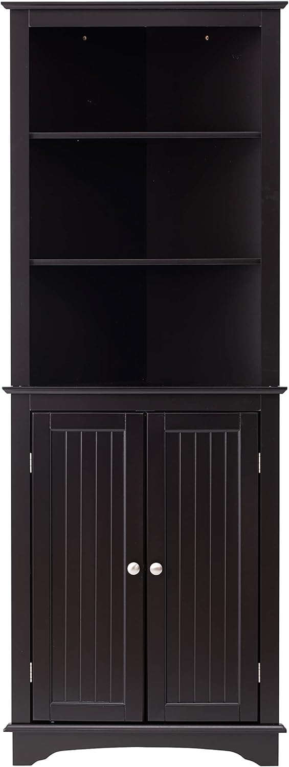 Tall Corner Cabinet with Two Doors and Three Tier Shelves, Espresso A2767