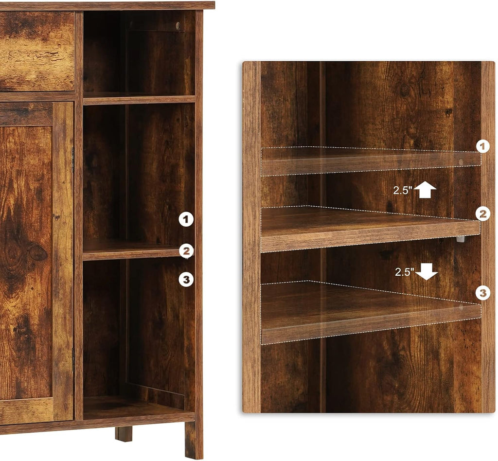 Rustic Brown Free-Standing Bathroom Cabinet with Drawer and Adjustable Shelf J90029