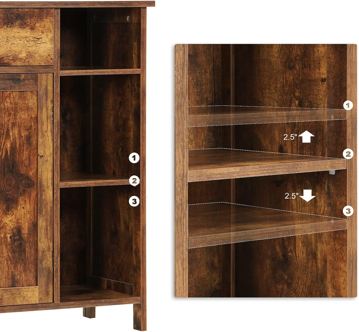 Rustic Brown Free-Standing Bathroom Cabinet with Drawer and Adjustable Shelf J90029