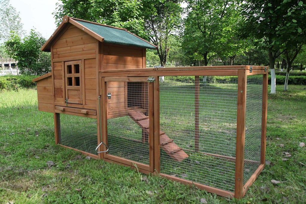 Large Two Tiers Wooden Chicken Coop with Egg Box Run H41789