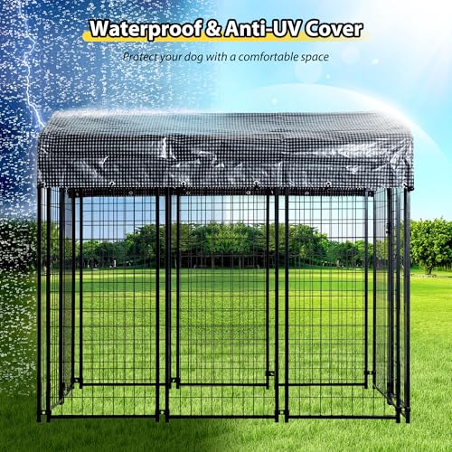Large Outdoor Dog Kennel with Roof Cover Heavy Duty Welded Wire Steel E442