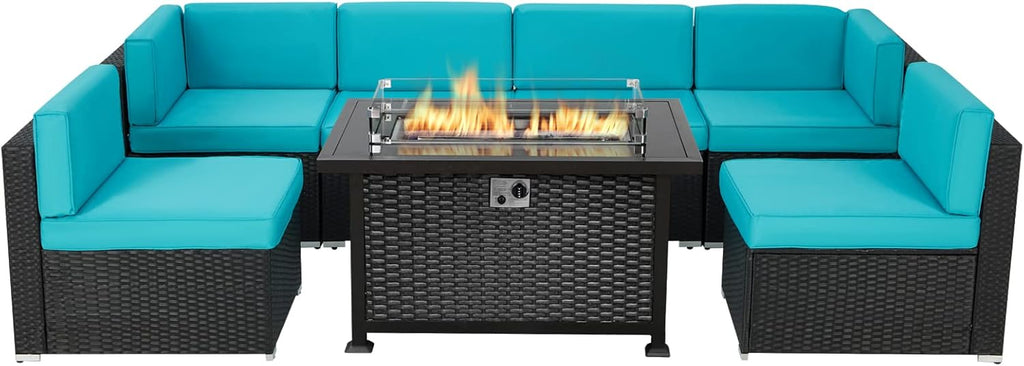 7 Pieces Outdoor Patio Furniture Set with Fire Pit Table D866915