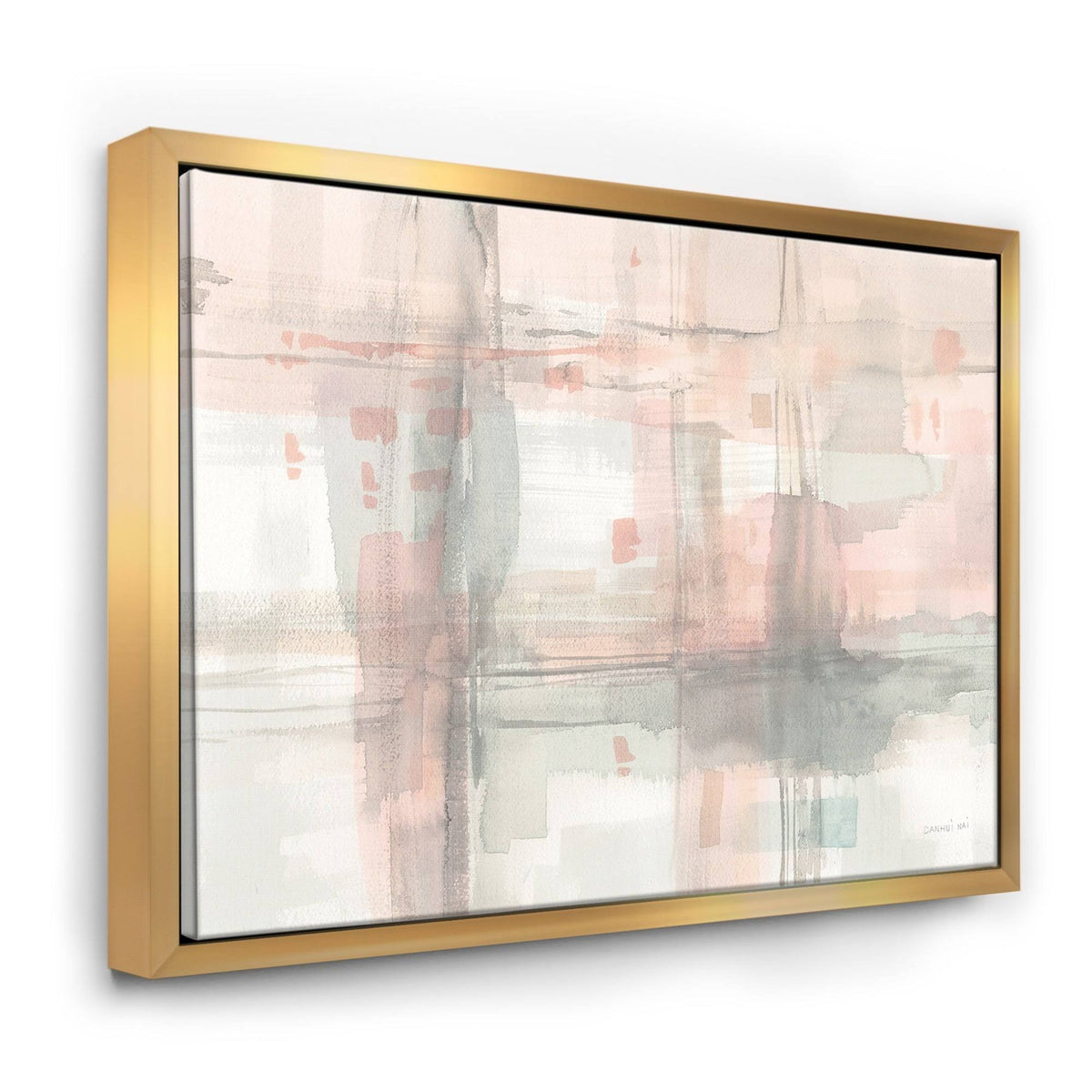 Pink Grey Modern Framed Canvas - 32 in. Wide x 16 in. High - Gold G58890