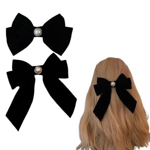 Velvet Hair Bow Clip with Metal Rose Accent, Pack of 2, Red Y2065