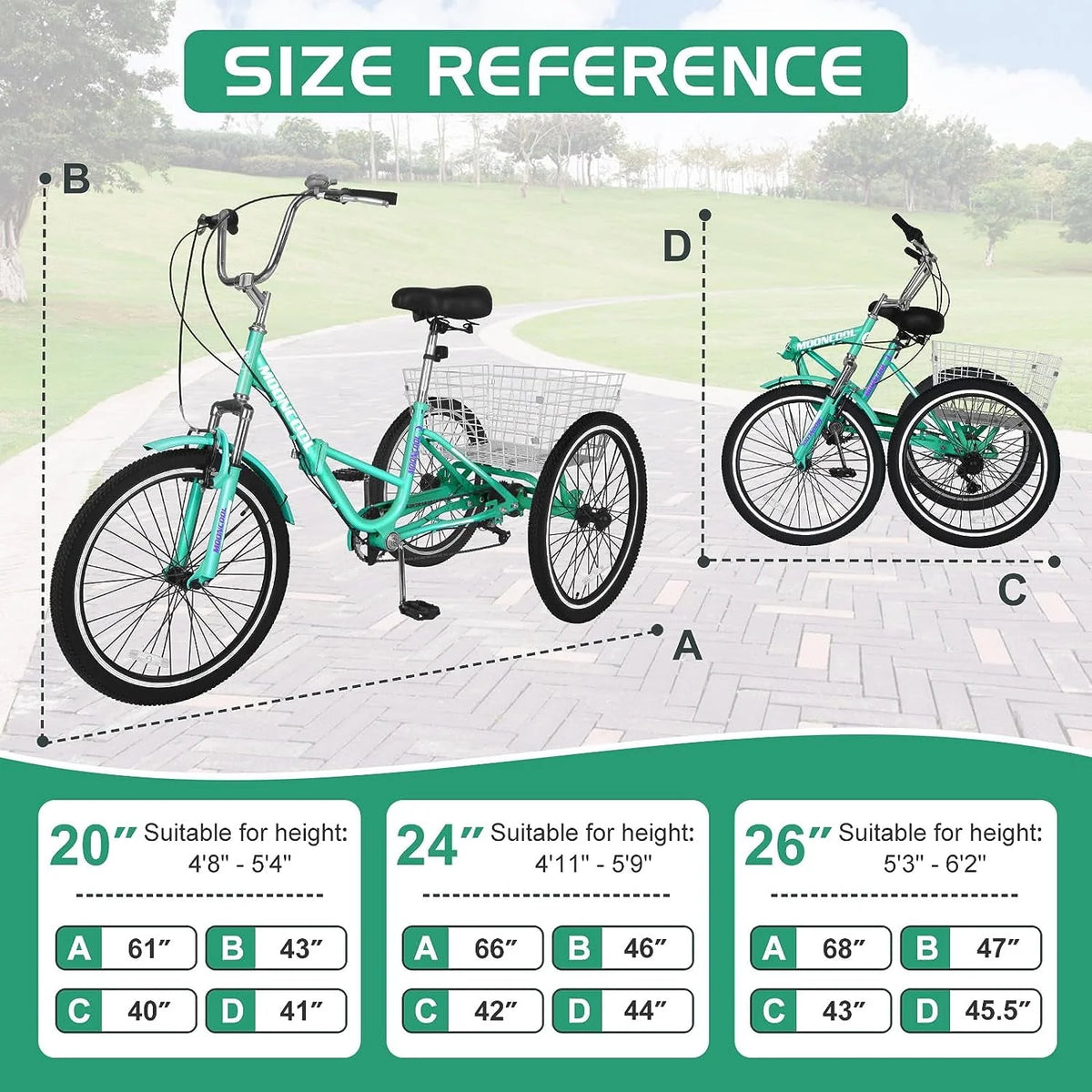 7 Speed 20/24/26 inch 3 Wheels Folding Tricycle with Basket H6526