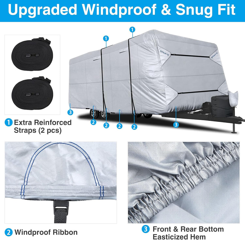 Rip-Stop RV Cover Fits Up to 15’ Long Motorhome with Gutter Covers X578