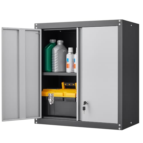 Metal Storage Cabinet with Locking Doors and Wheels, Black+Grey A83591