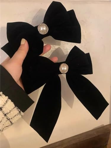 Velvet Hair Bow Clip with Metal Rose Accent, Pack of 2, Red Y2065
