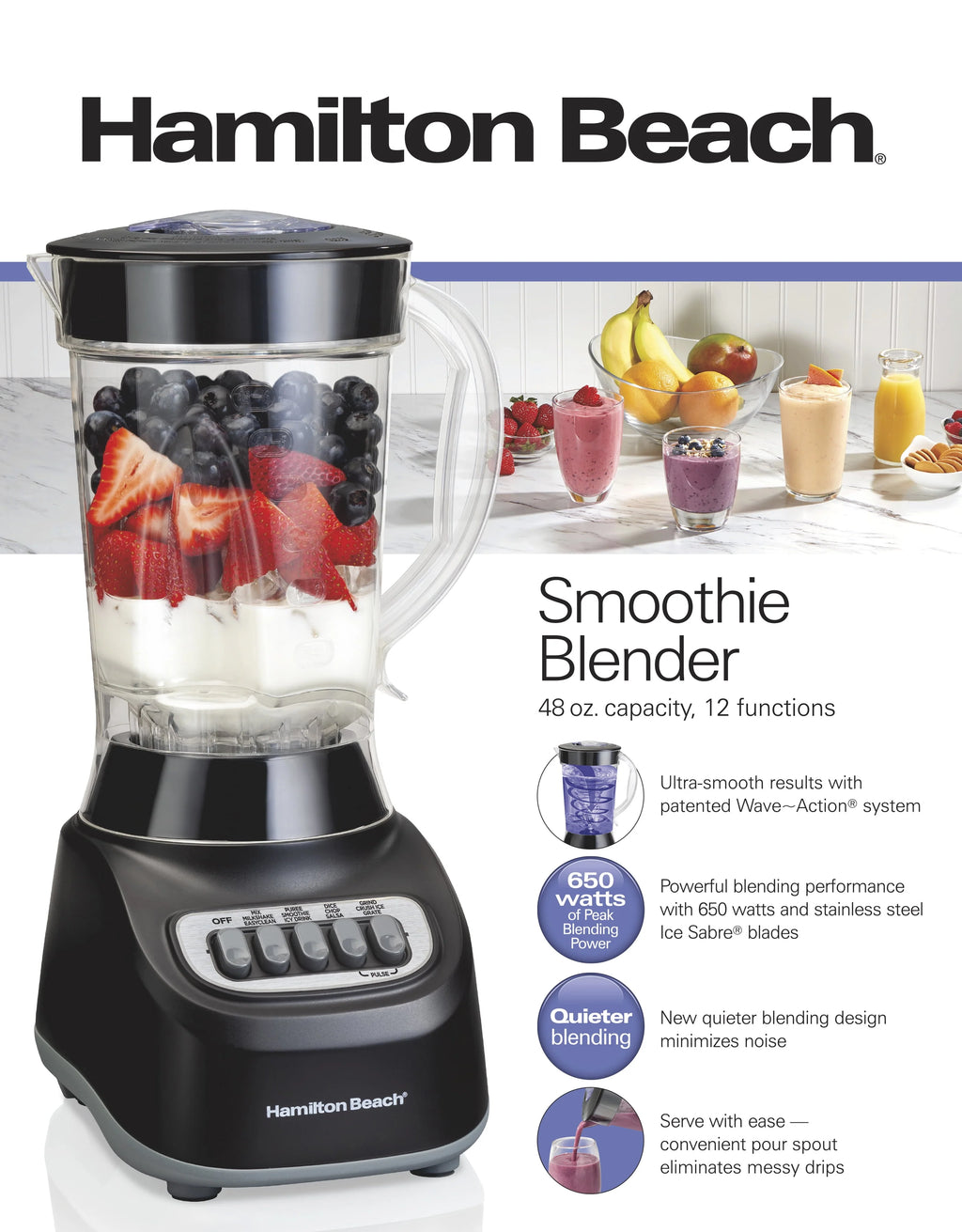 Black 48 oz. Smoothie Blender J68659