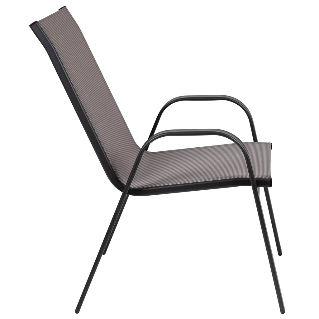 5 Piece Outdoor Patio Dining Set with Tempered Glass Table and 4 Gray Stack Chairs N83801