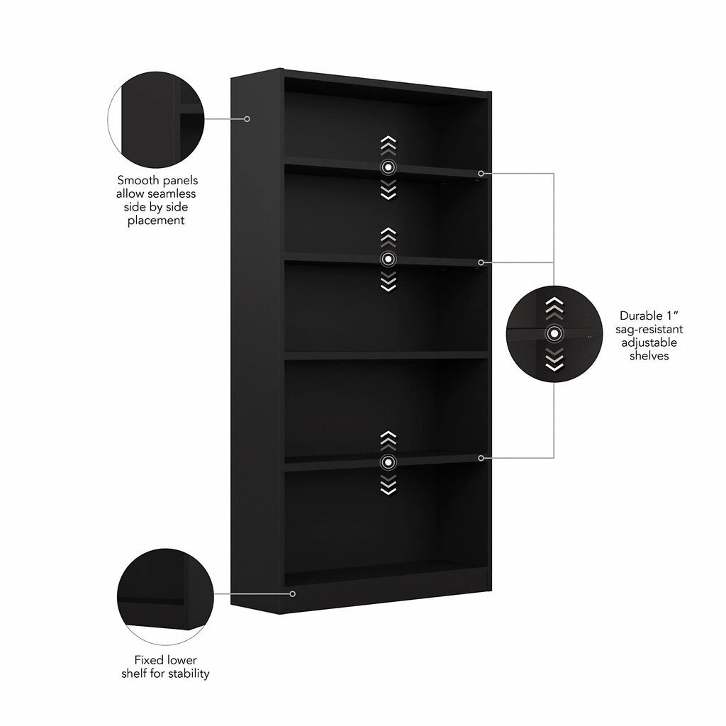 5 Shelf Classic Black Bookcase W385724