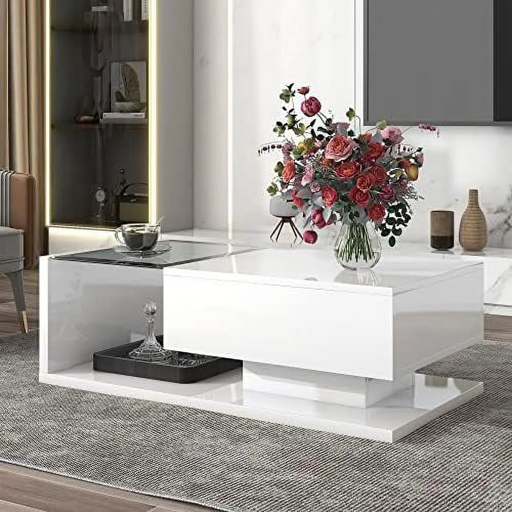 Marble Coffee Table with Black Faux Marble Top Gold Metal Base E6601