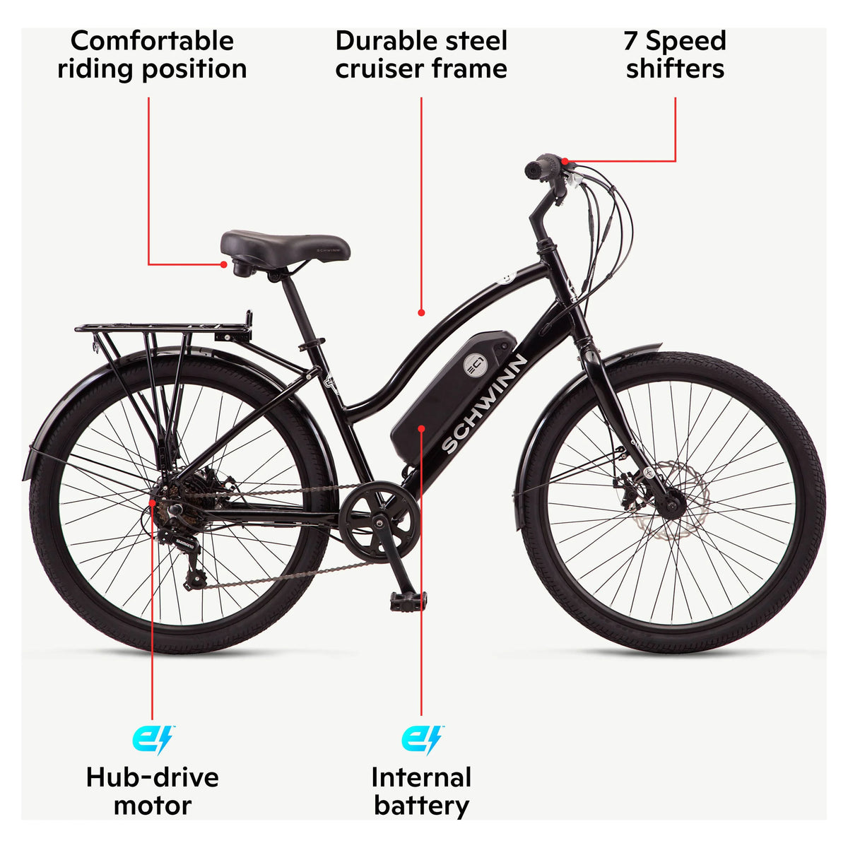 26 Electric Cruiser Bike 7 Speeds 250w Motor Blue P830009
