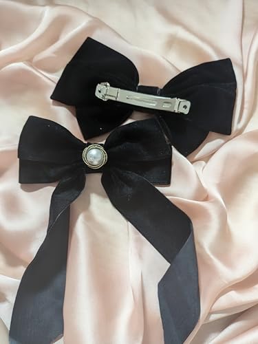 Velvet Hair Bow Clip with Metal Rose Accent, Pack of 2, Red Y2065