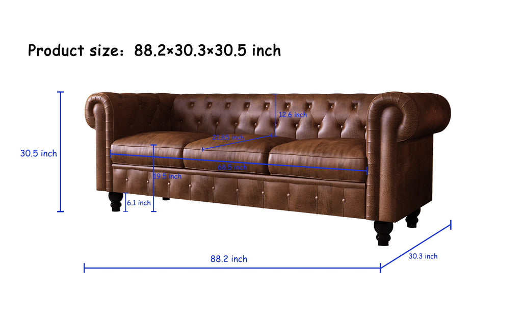 Button Tufted Faux Leather 3-Seater Sofa Z9247