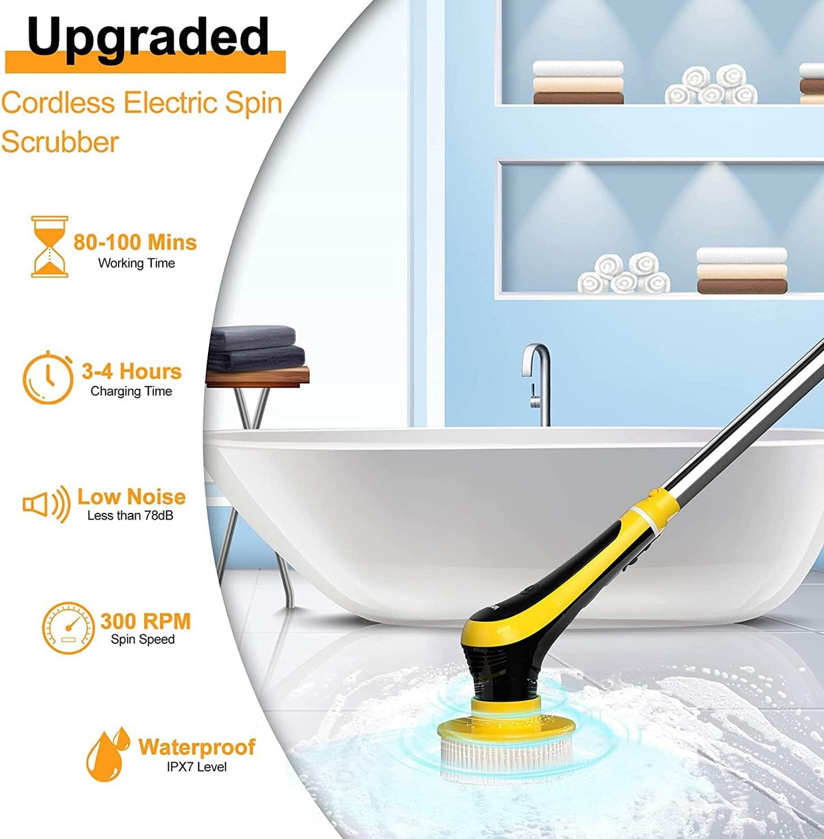 Electric Spin Scrubber Cordless Floor Scrubber with Adjustable Handle and 6 Replaceable Cleaning Brush Pack of 2 T81426