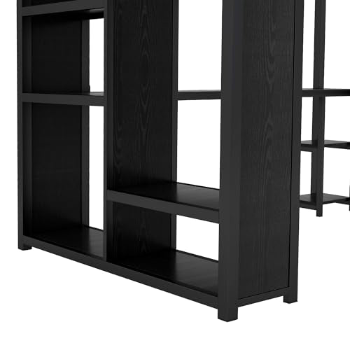 Queen Size Metal Loft Bed with Wardrobe and L-Shaped Desk Y846
