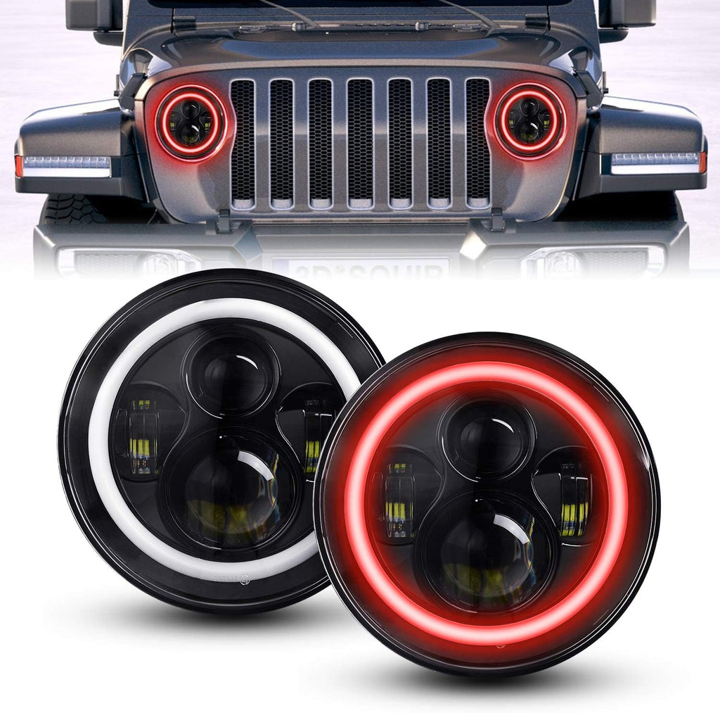 2 PCS 7 Inch Round LED Headlight High Low Beam (Green Halo) Z442