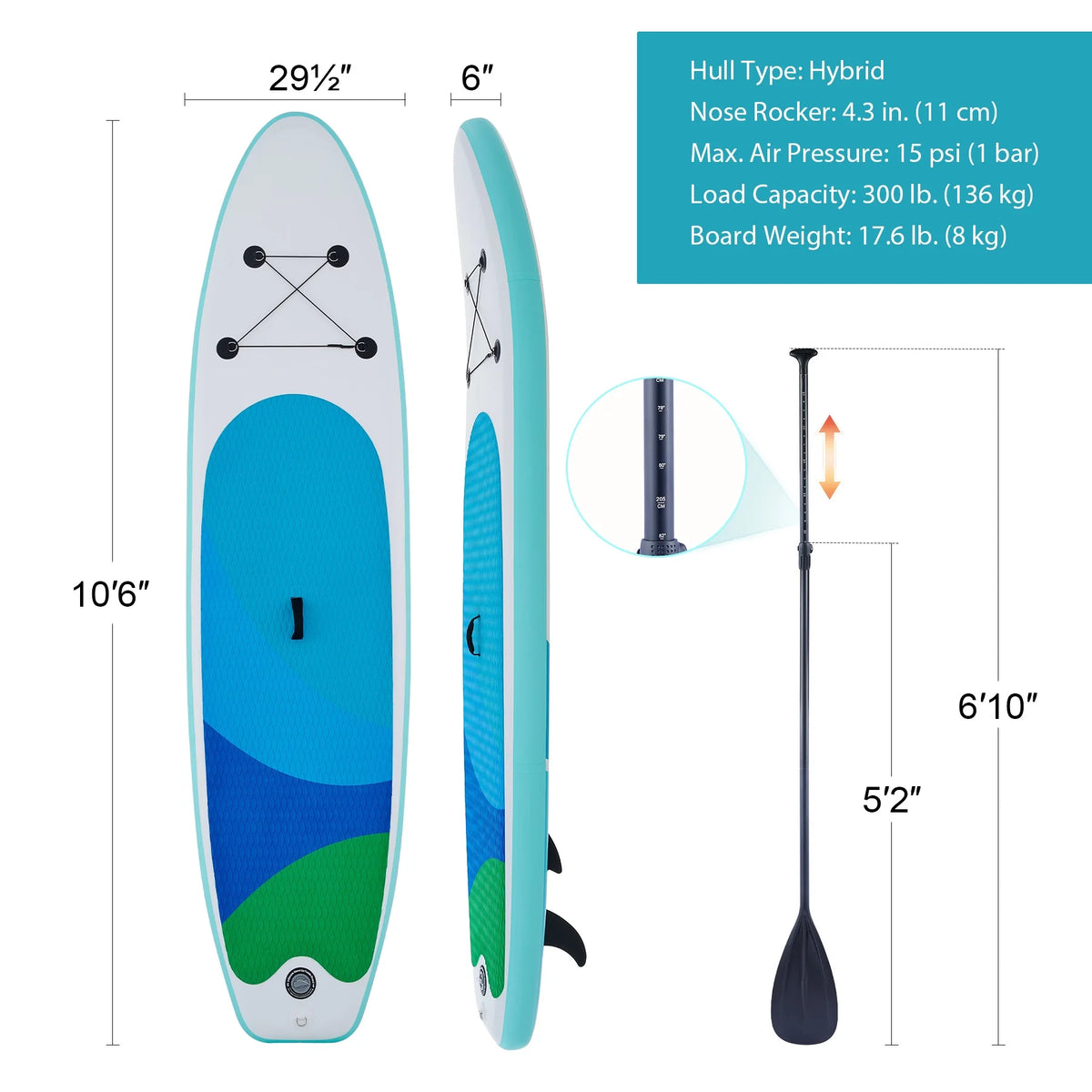 Inflatable Paddle Board 10'6" SUP Board Set with Air Pump, Green P8660