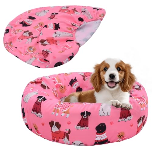 Elastic Edged Washable Round Dog Bed Cover with Christmas Pattern Q856994