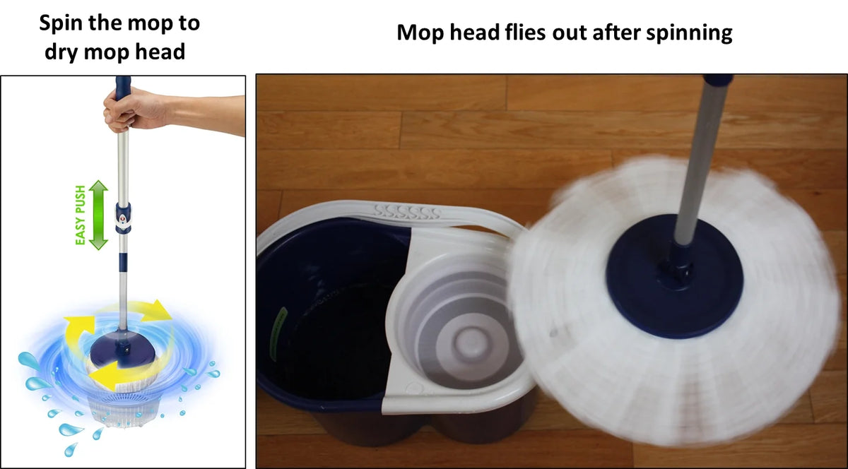 Hand Push Spin Mop with 2 Microfiber Mop Heads D58194