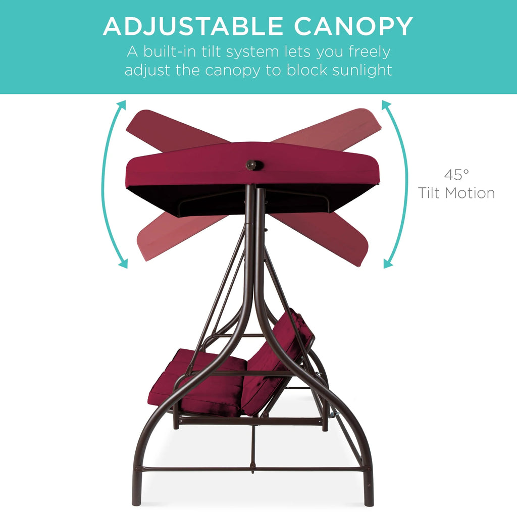 3-Seat Outdoor Converting Canopy Swing Glider Hammock with Removable Cushions S19732