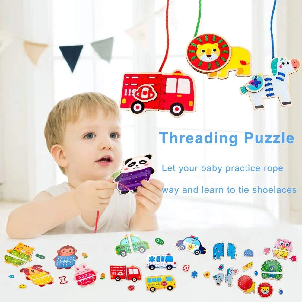 5 Pack Wooden Lacing Cards Montessori Sewing Toys P922278