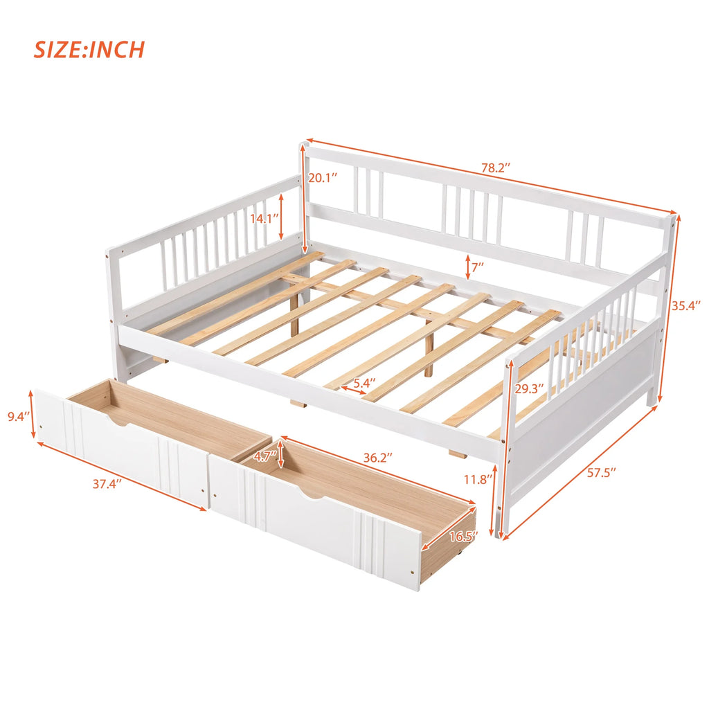White Full Size Wood Daybed with Two Storage Drawers U481