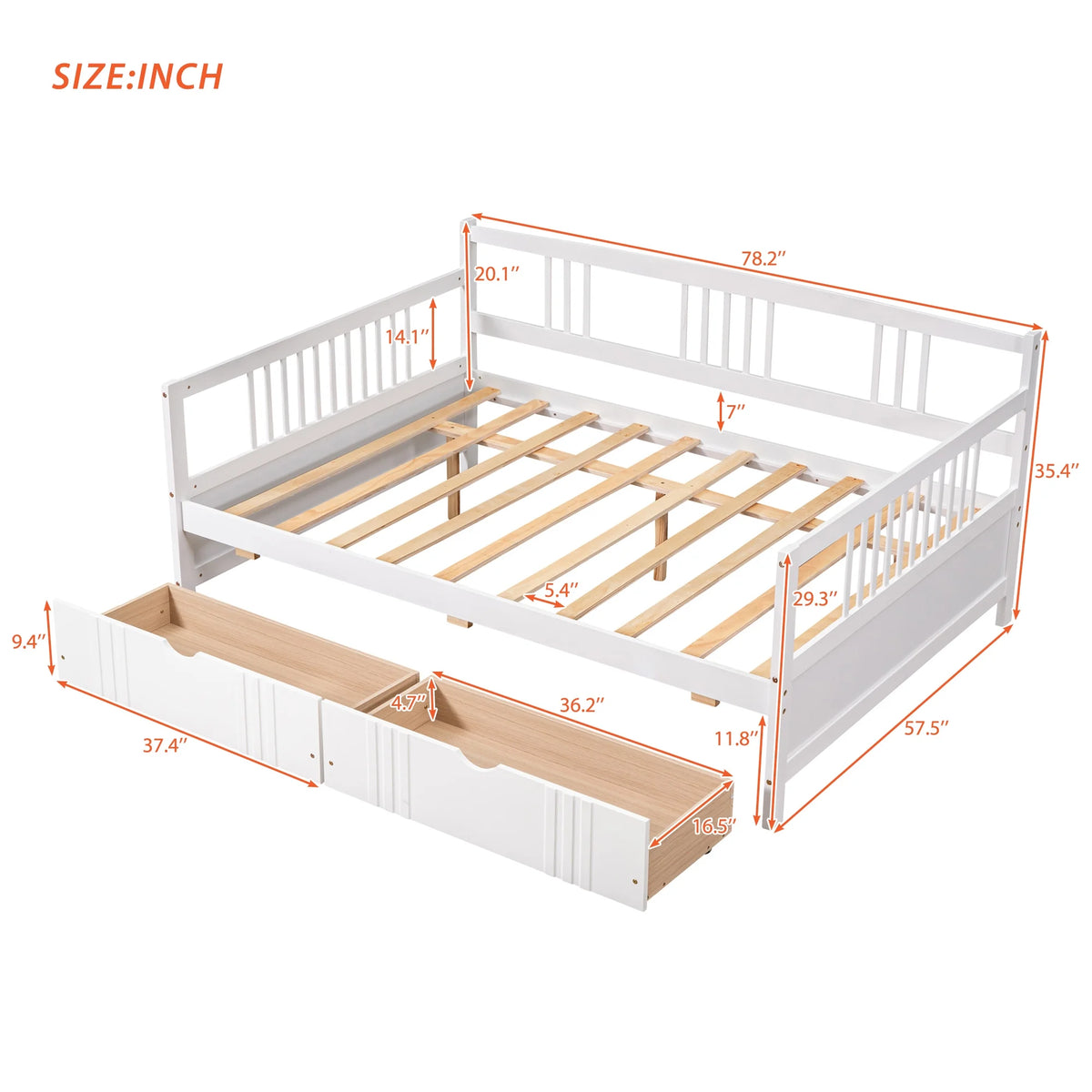 White Full Size Wood Daybed with Two Storage Drawers U481