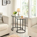 Black Round Nesting End Table Set with Metal Frame and Glass Top Y667212