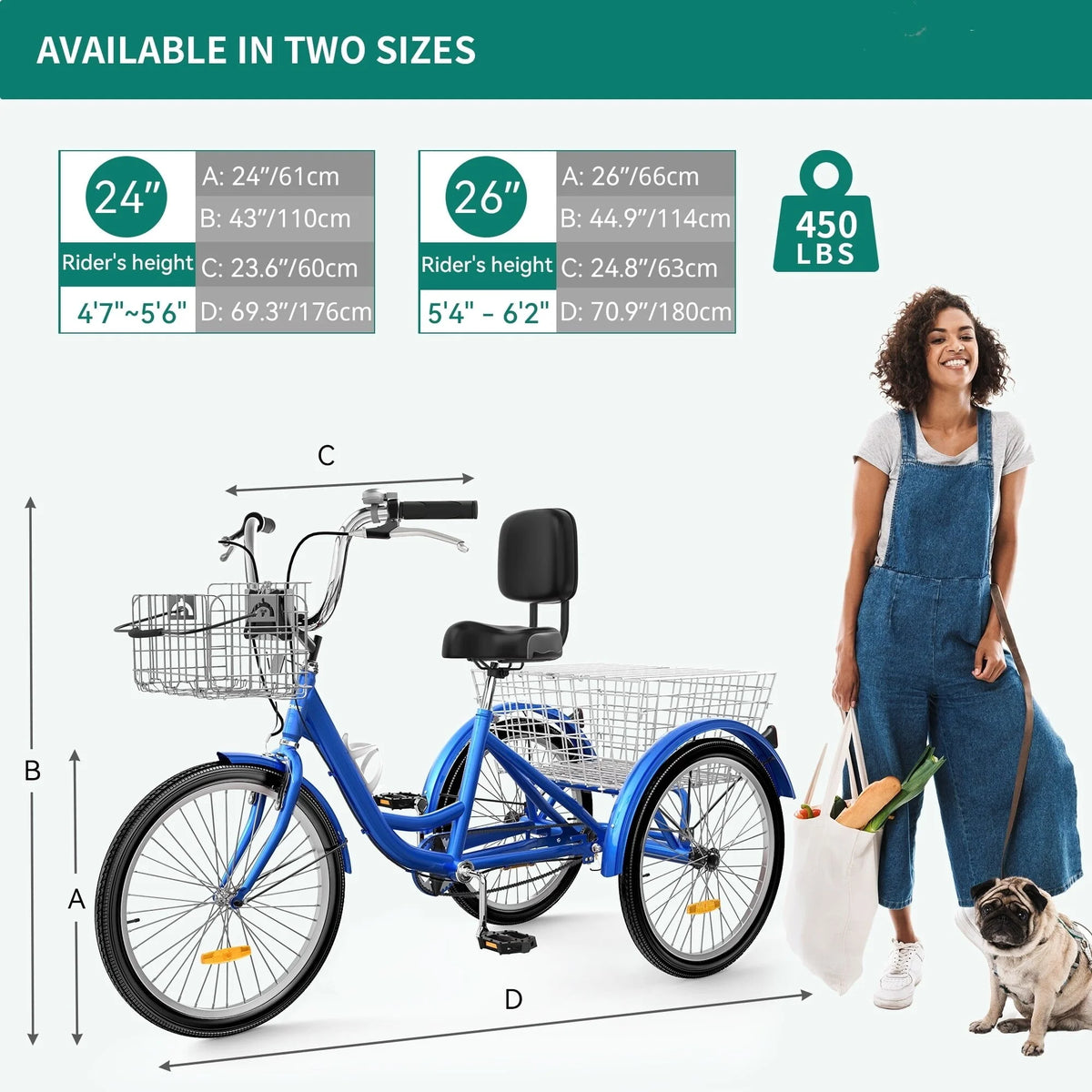Blue 26 Adult Tricycle 3 Wheel Bike U7029