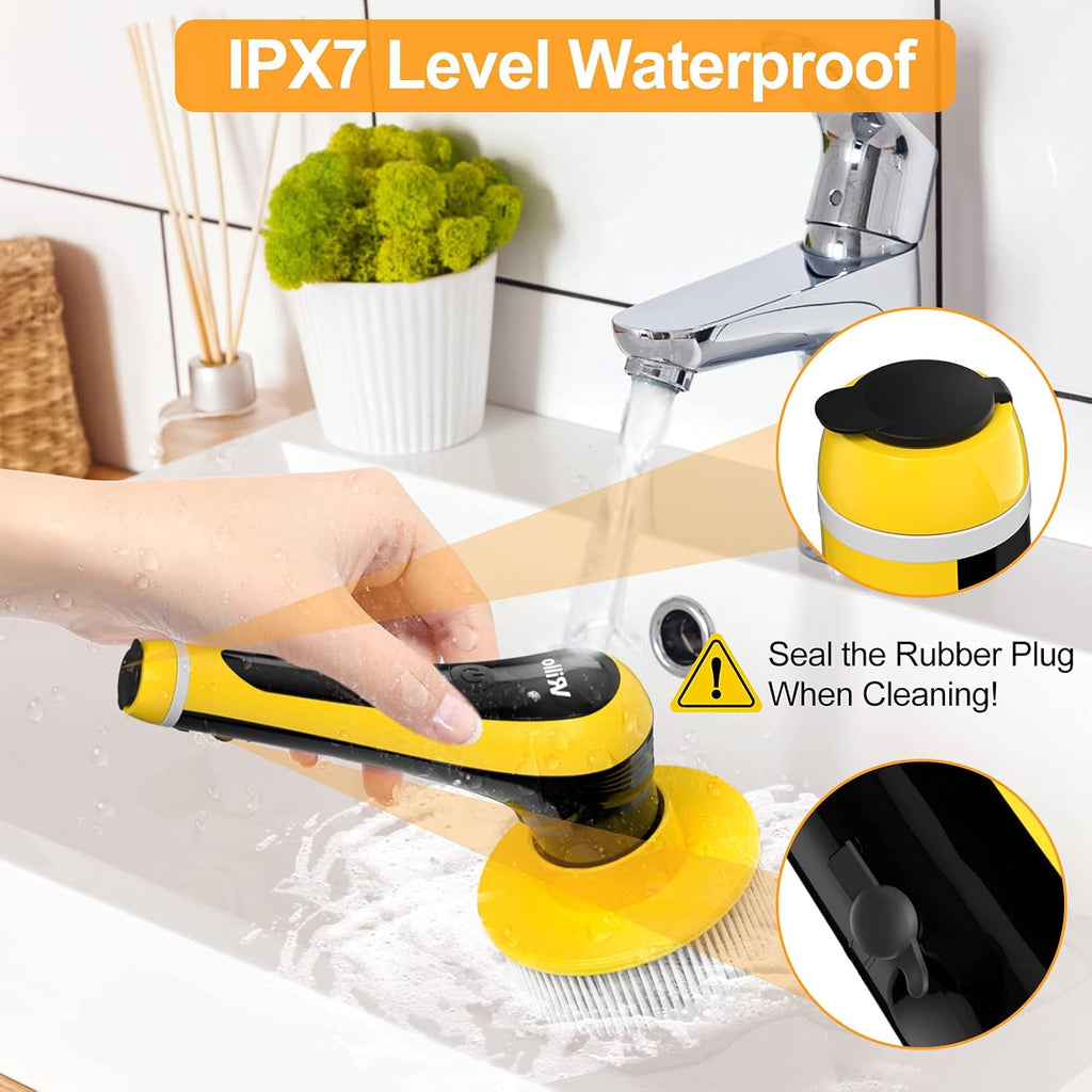 Electric Spin Scrubber Cordless Floor Scrubber with Adjustable Handle and 6 Replaceable Cleaning Brush Pack of 2 T81426