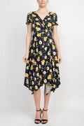 V-Neck Short Sleeve Floral Print ITY Dress E394