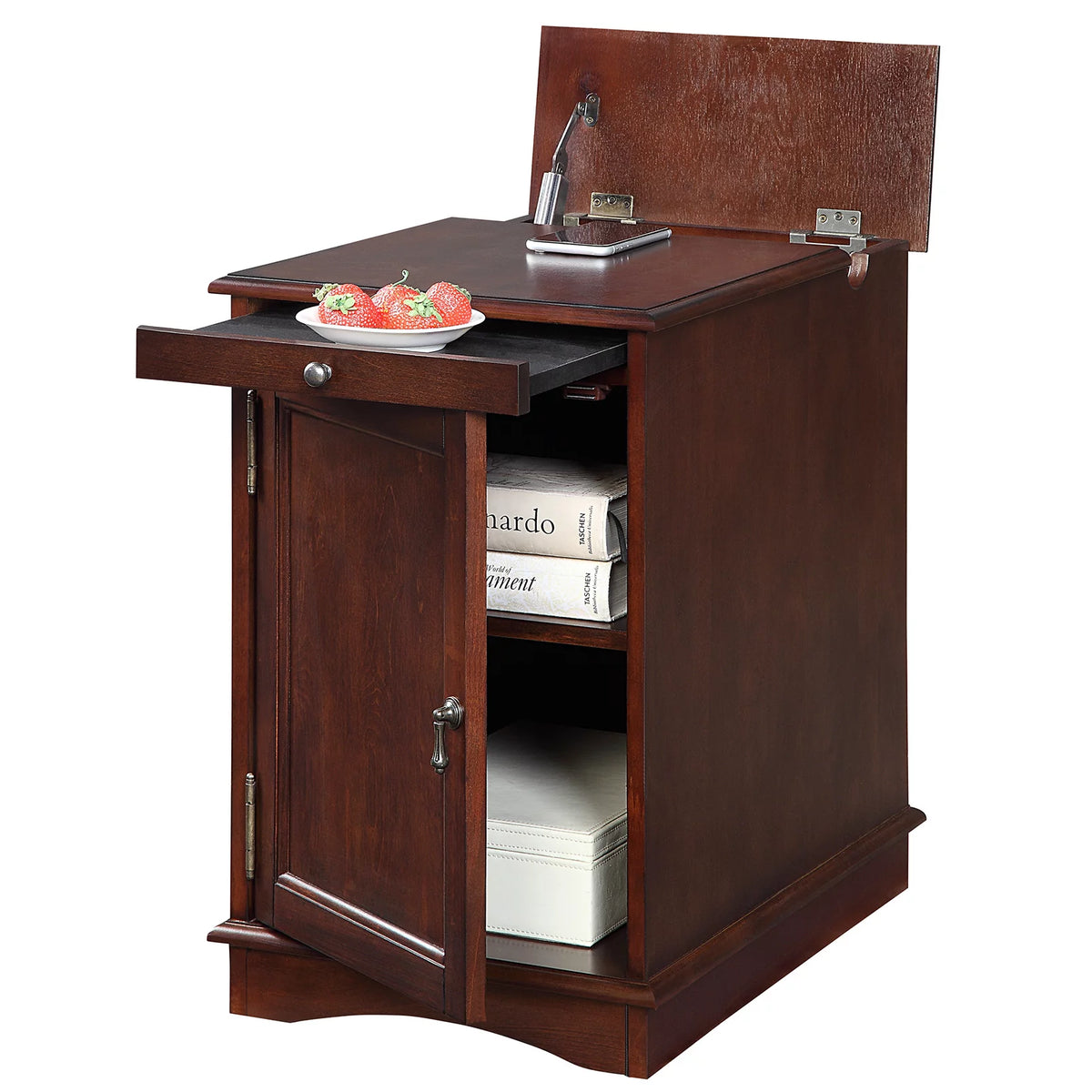 1pc Birch Veneer Side Table with USB Outlet C42101