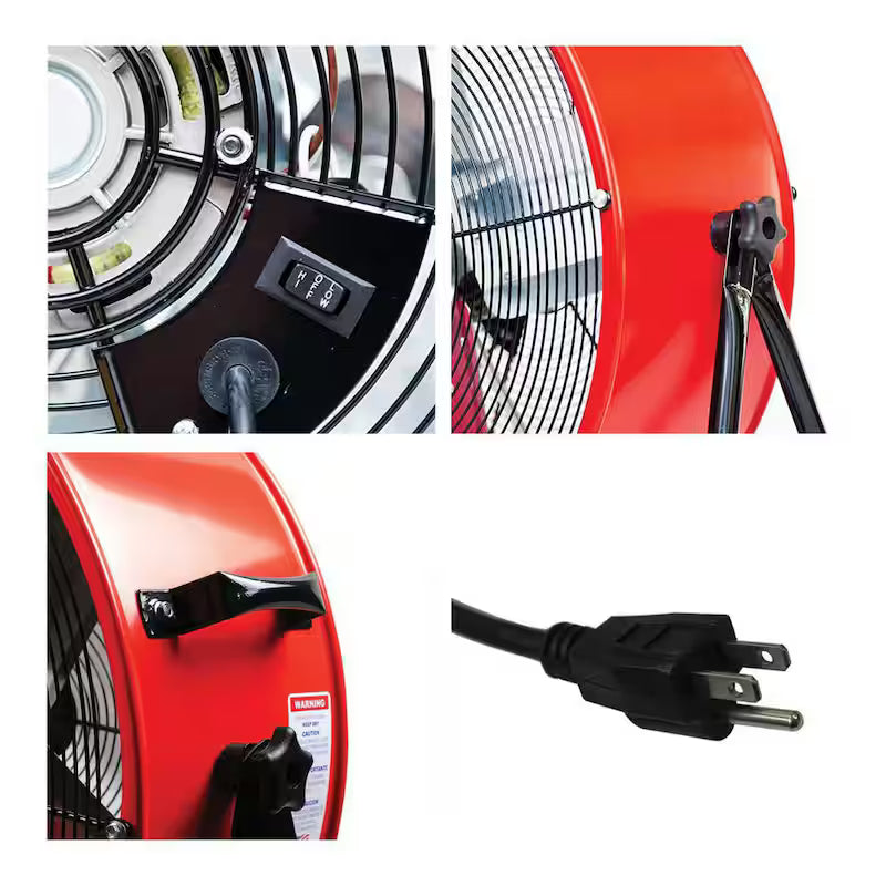 2 Fan Speeds Drum Fan in Red with Snap-On Wheels Z395