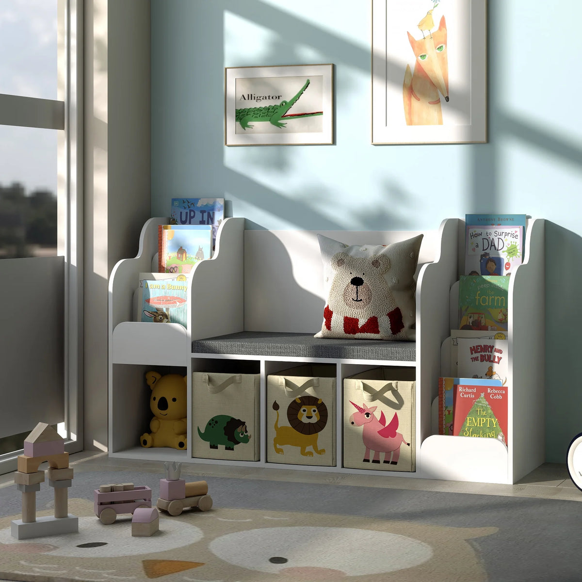 Kids Bookshelf with Reading Nook and Toy Storage L5572