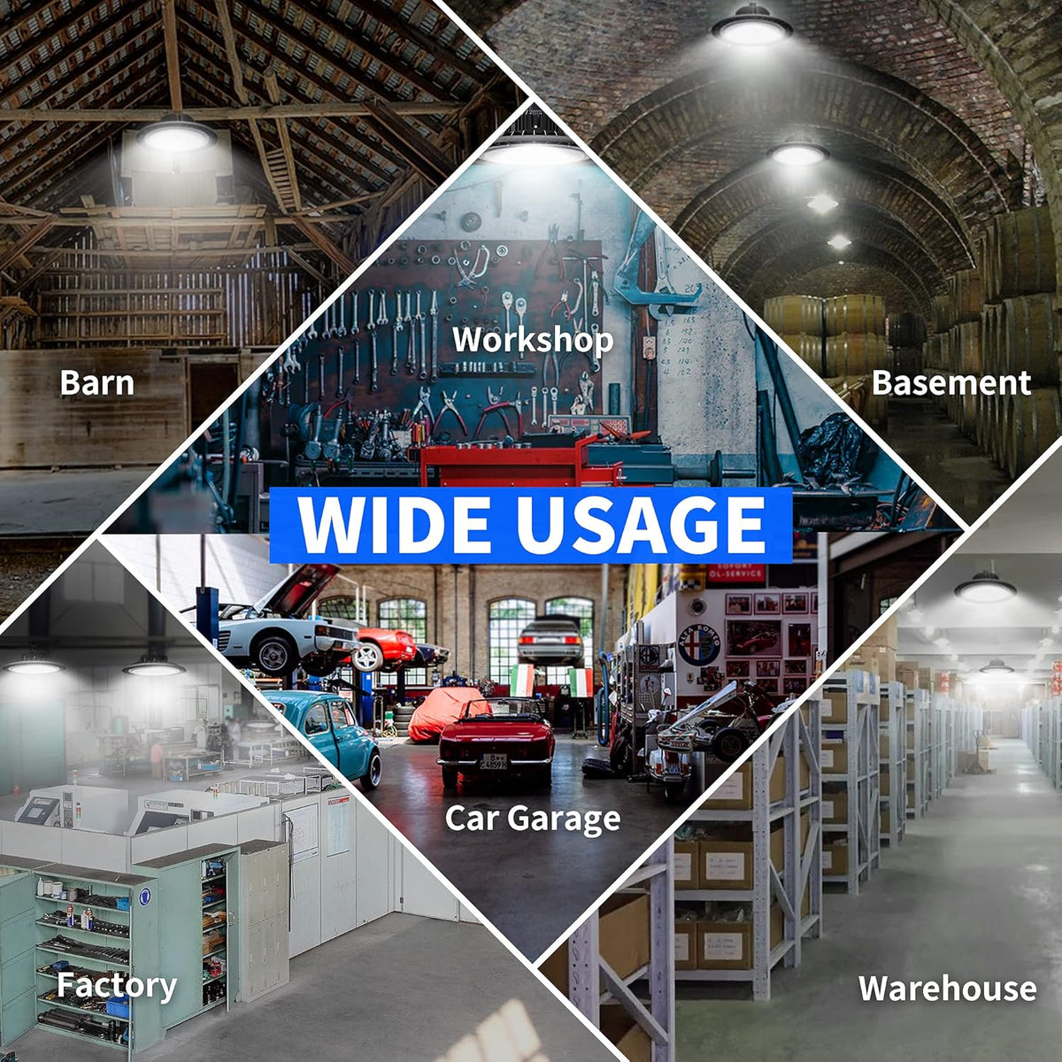 LED High Bay Light 150W 21000 LM 5000K Daylight IP65 Waterproof Non-Dim UFO Commercial Warehouse Lighting Fixture R7385