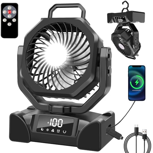 Portable Battery Operated Camping Fan with Remote Control & LED Lantern I412