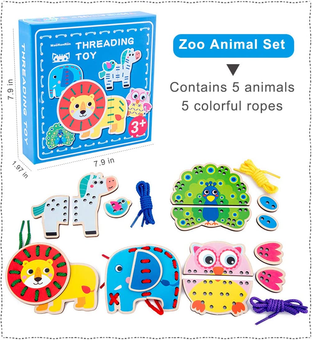 5 Pack Wooden Lacing Cards Montessori Sewing Toys P922278