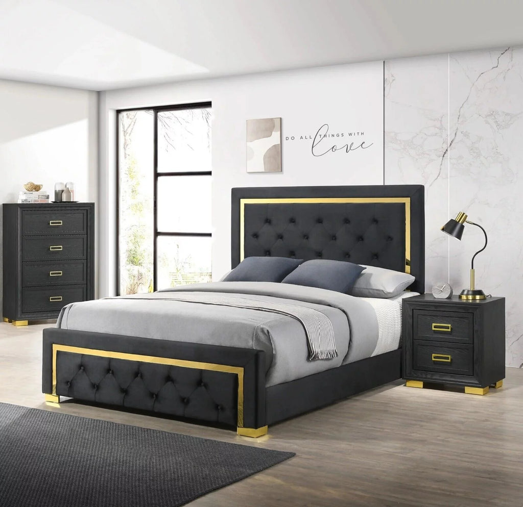 Queen Size 3pc Bedroom Set Panel Bed Chest Nightstand S5112