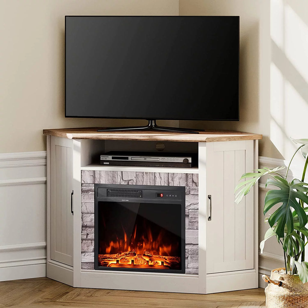 White Oak Corner TV Stand with Fireplace F728064