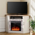 White Oak Corner TV Stand with Fireplace F728064