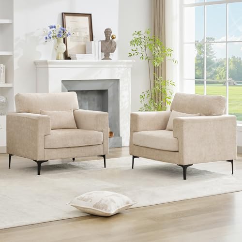Oversized Green Chenille Armchair with Metal Legs B71509